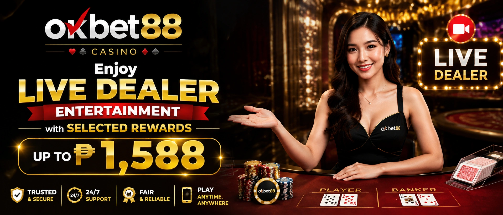 OKBET88 live casino promotional table graphic